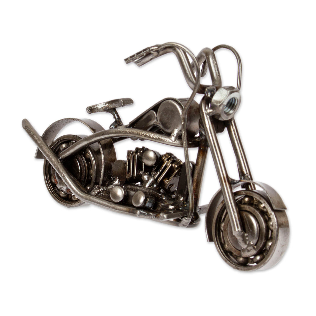 Motorcycle-Themed Eco-Friendly Recycled Metal Sculpture - Vintage Motorbike