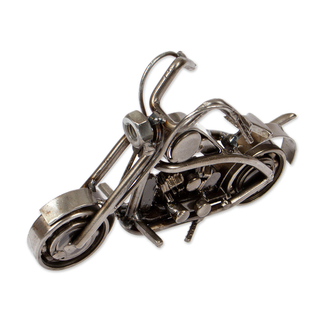 Motorcycle-Themed Eco-Friendly Recycled Metal Sculpture - Vintage Motorbike
