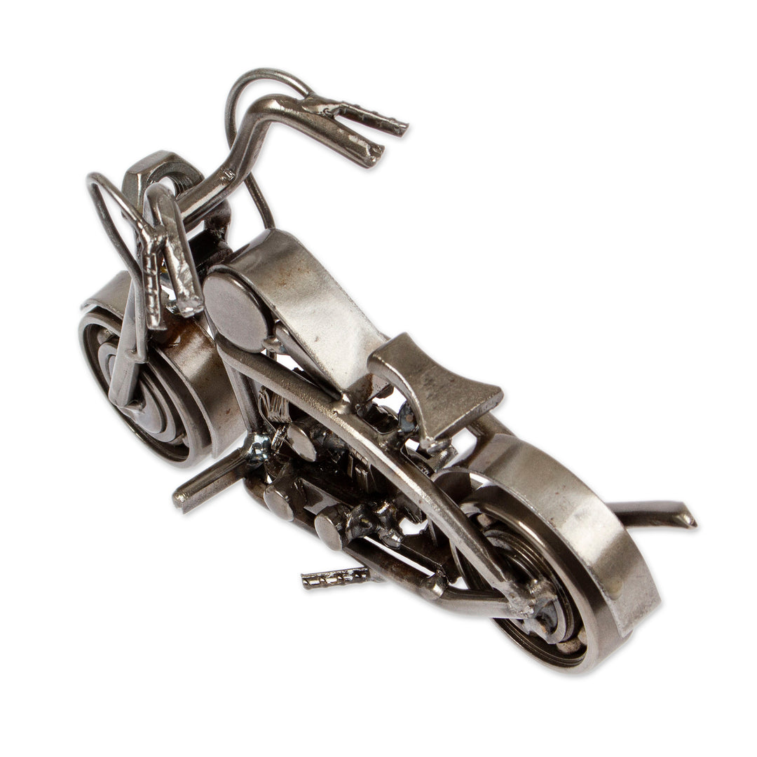 Motorcycle-Themed Eco-Friendly Recycled Metal Sculpture - Vintage Motorbike