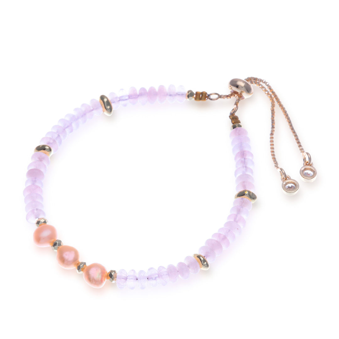Multi-Gemstone Peach Pearl Beaded Bracelet in Pink Hues - Triple Sweetness