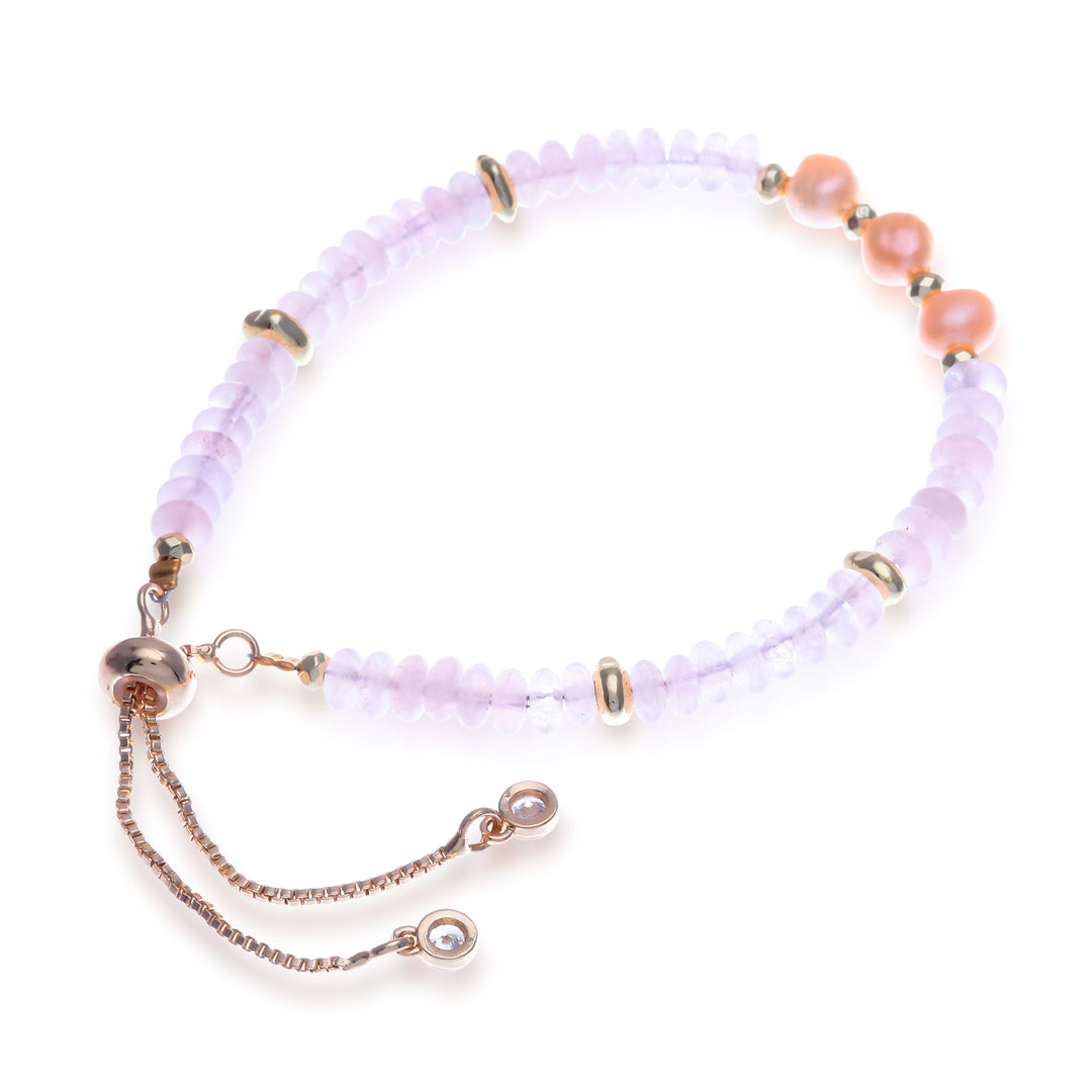 Multi-Gemstone Peach Pearl Beaded Bracelet in Pink Hues - Triple Sweetness