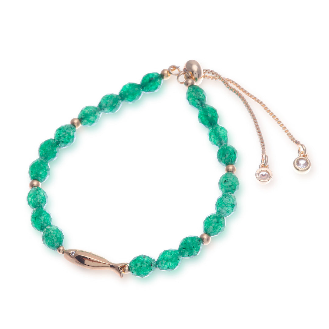Good Fortune Green Quartz Beaded Bracelet with Fish Pendant - Fortunate Fish