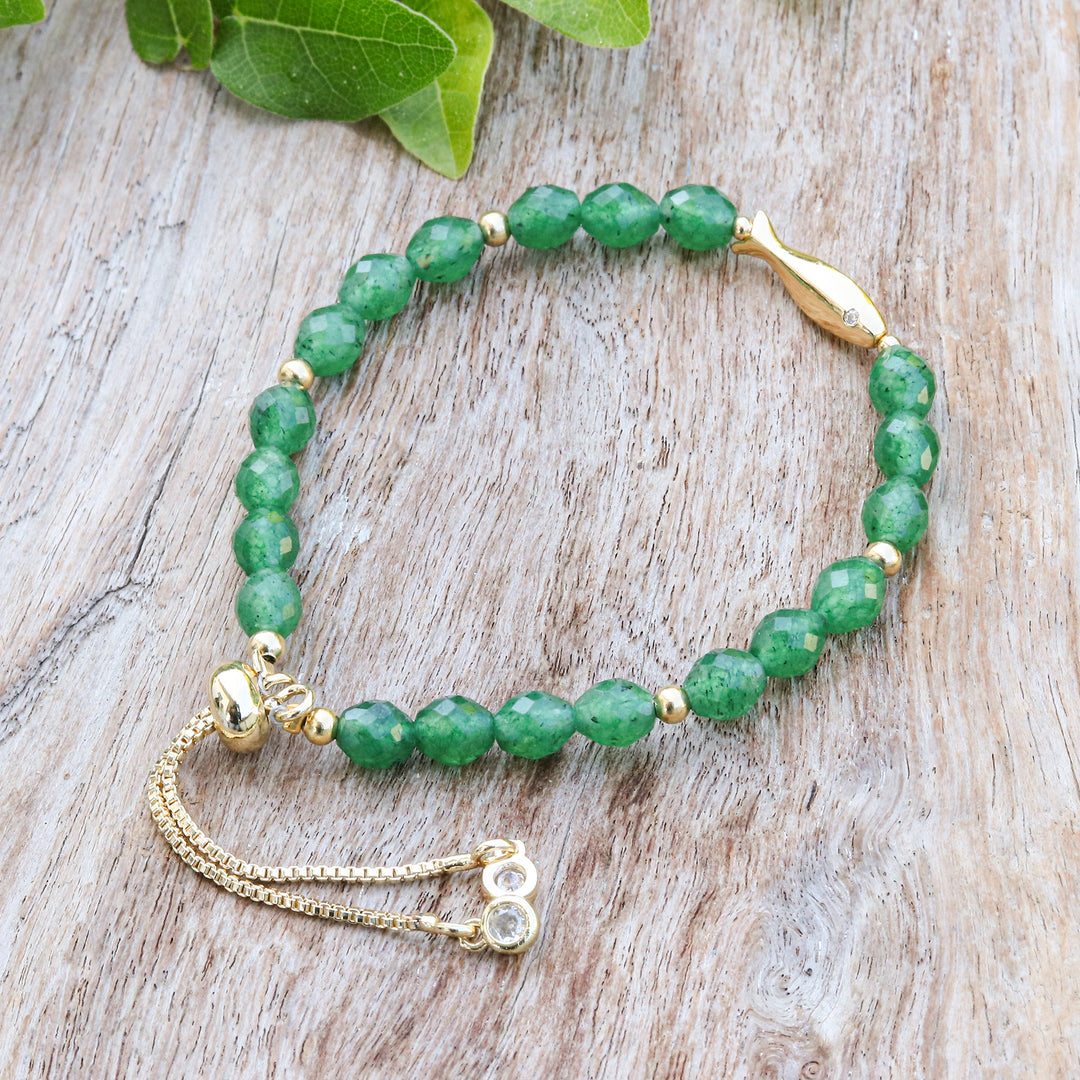 Good Fortune Green Quartz Beaded Bracelet with Fish Pendant - Fortunate Fish