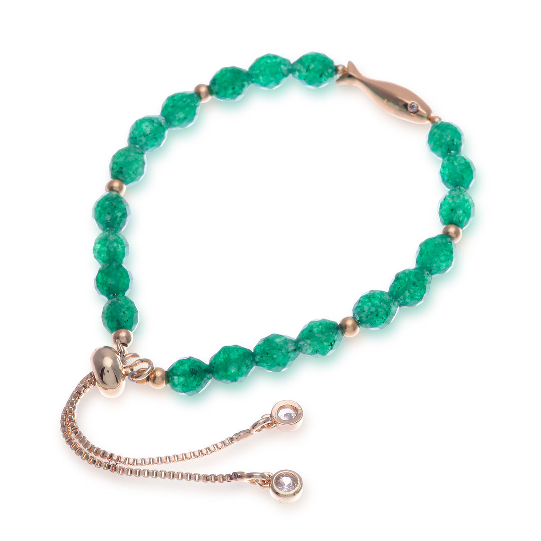 Good Fortune Green Quartz Beaded Bracelet with Fish Pendant - Fortunate Fish