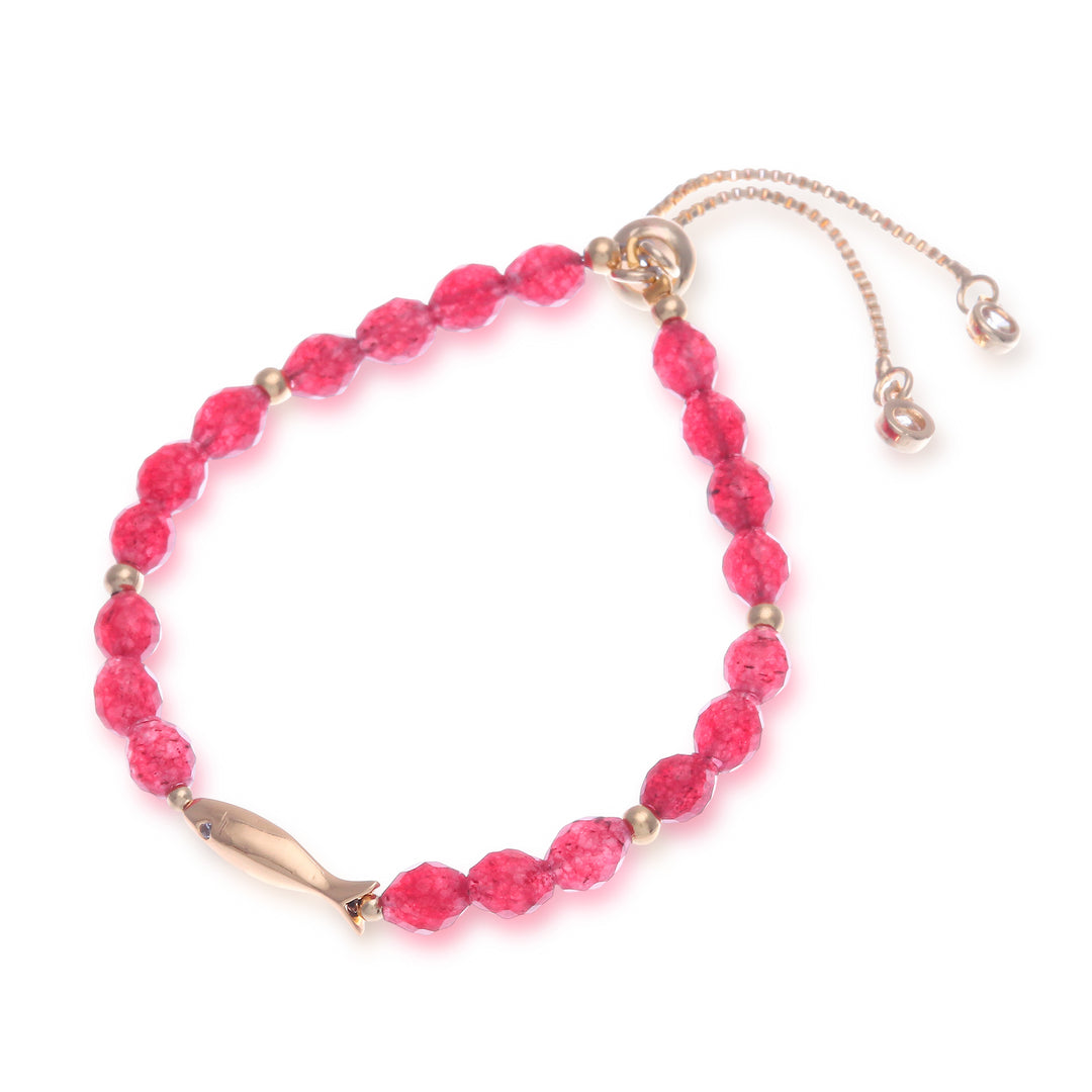 Romantic-Inspired Red Quartz Beaded Bracelet with Fish Charm - Romantic Fish