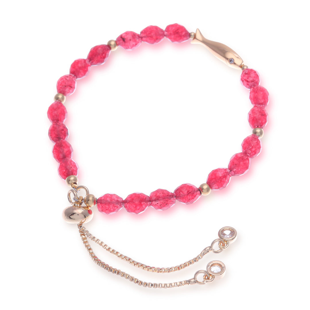 Romantic-Inspired Red Quartz Beaded Bracelet with Fish Charm - Romantic Fish