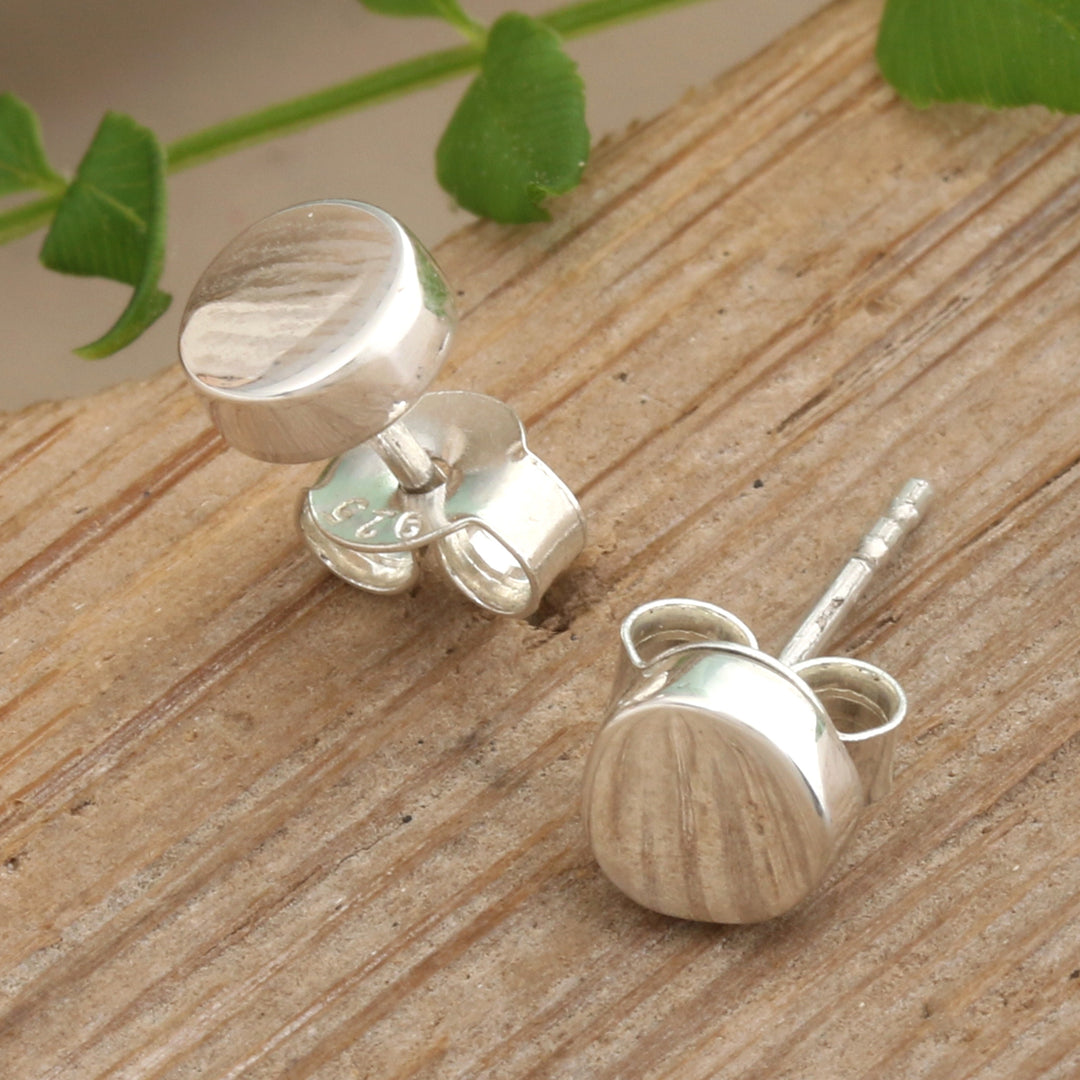Polished Sterling Silver Stud Earrings Crafted in Bali - Dainty Charm