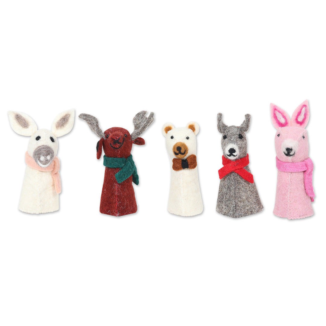 5 Wool Felt Farm Animal Bottle Toppers Handmade in India - Barnyard Holiday
