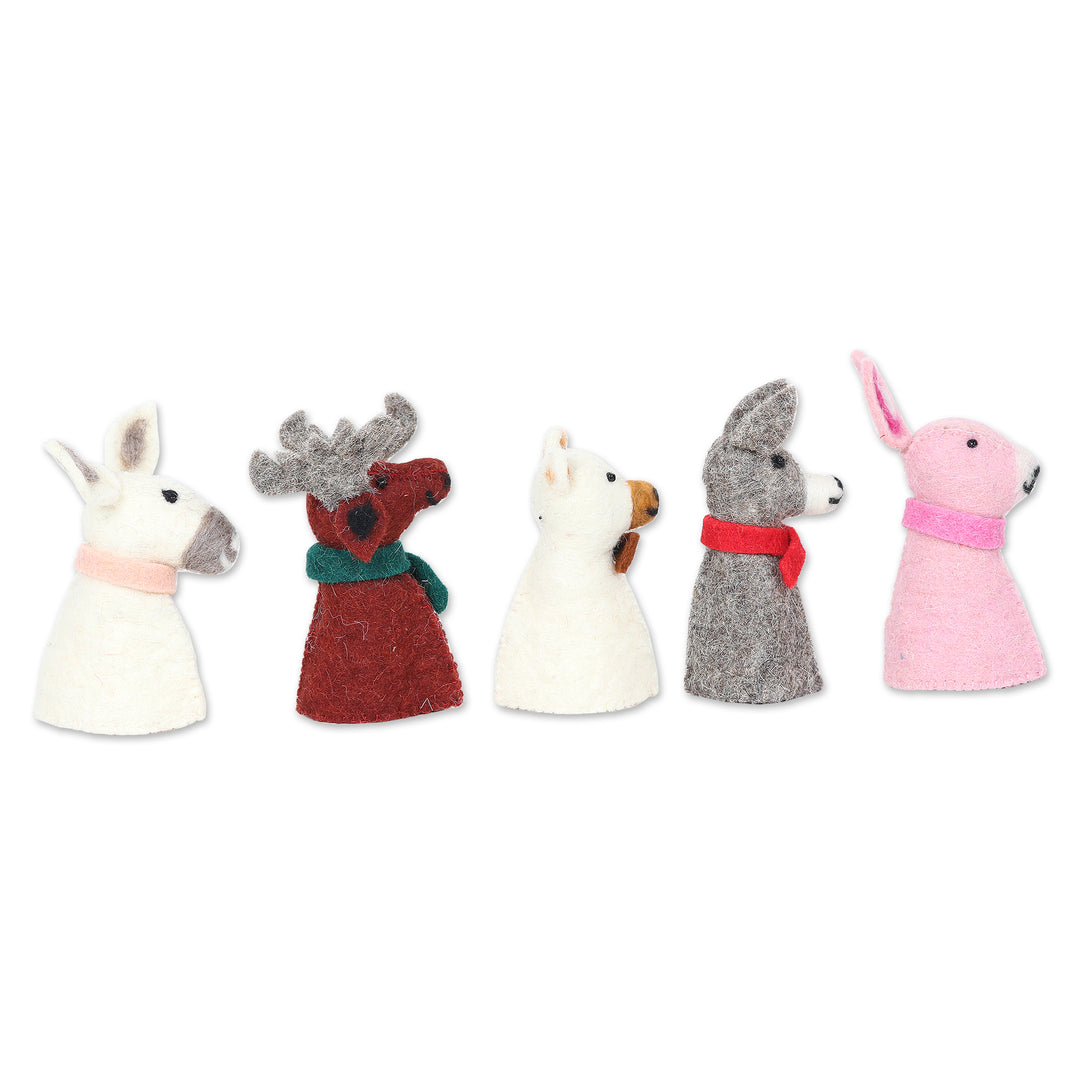 5 Wool Felt Farm Animal Bottle Toppers Handmade in India - Barnyard Holiday
