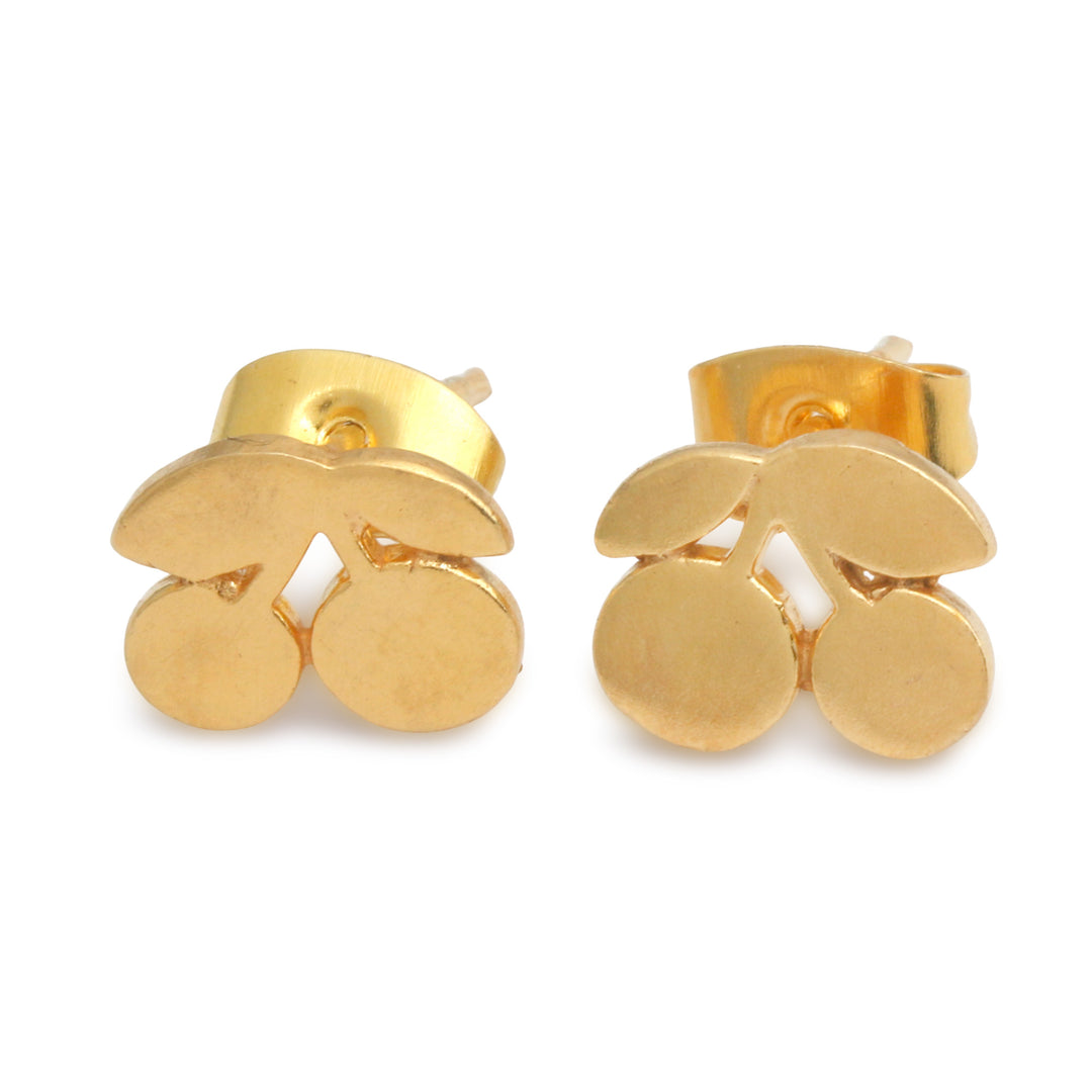High-Polished 18K Gold-Plated Cherry-Themed Stud Earrings - Cherry Trophies