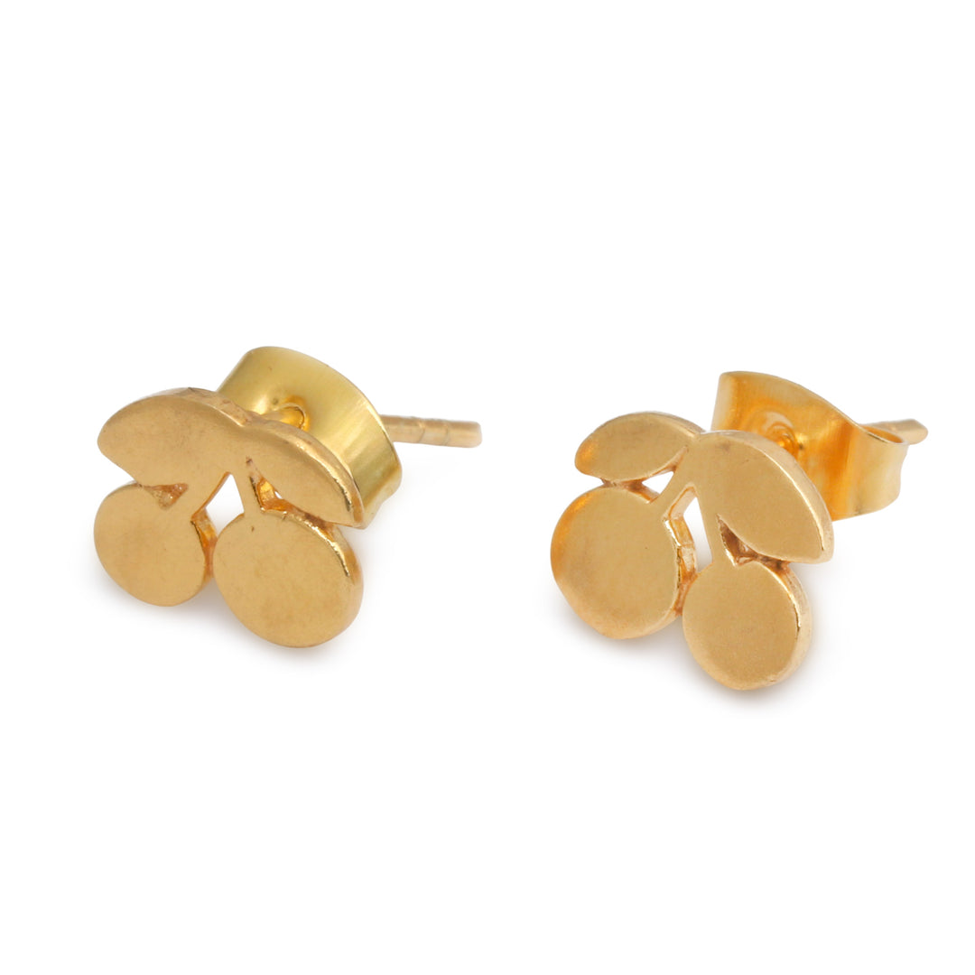 High-Polished 18K Gold-Plated Cherry-Themed Stud Earrings - Cherry Trophies