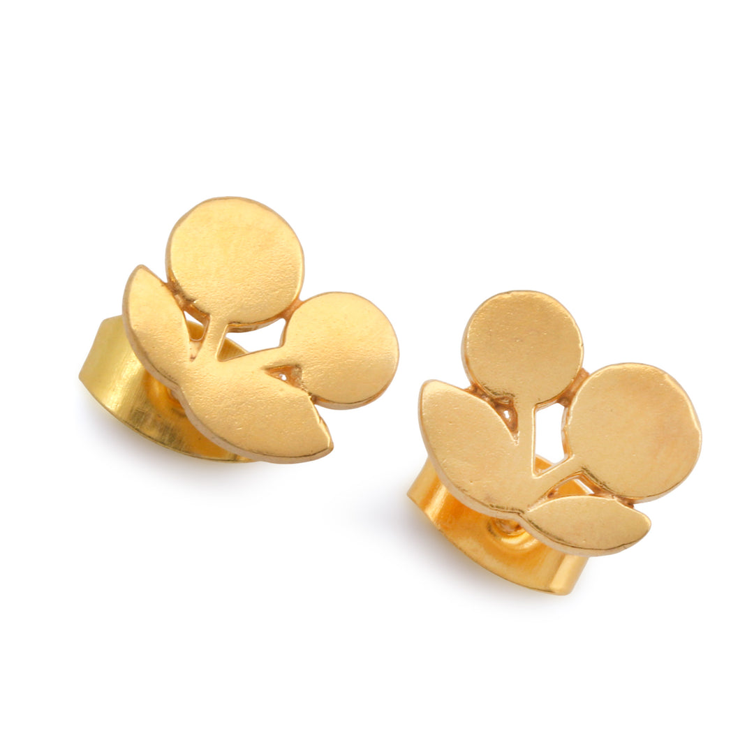 High-Polished 18K Gold-Plated Cherry-Themed Stud Earrings - Cherry Trophies