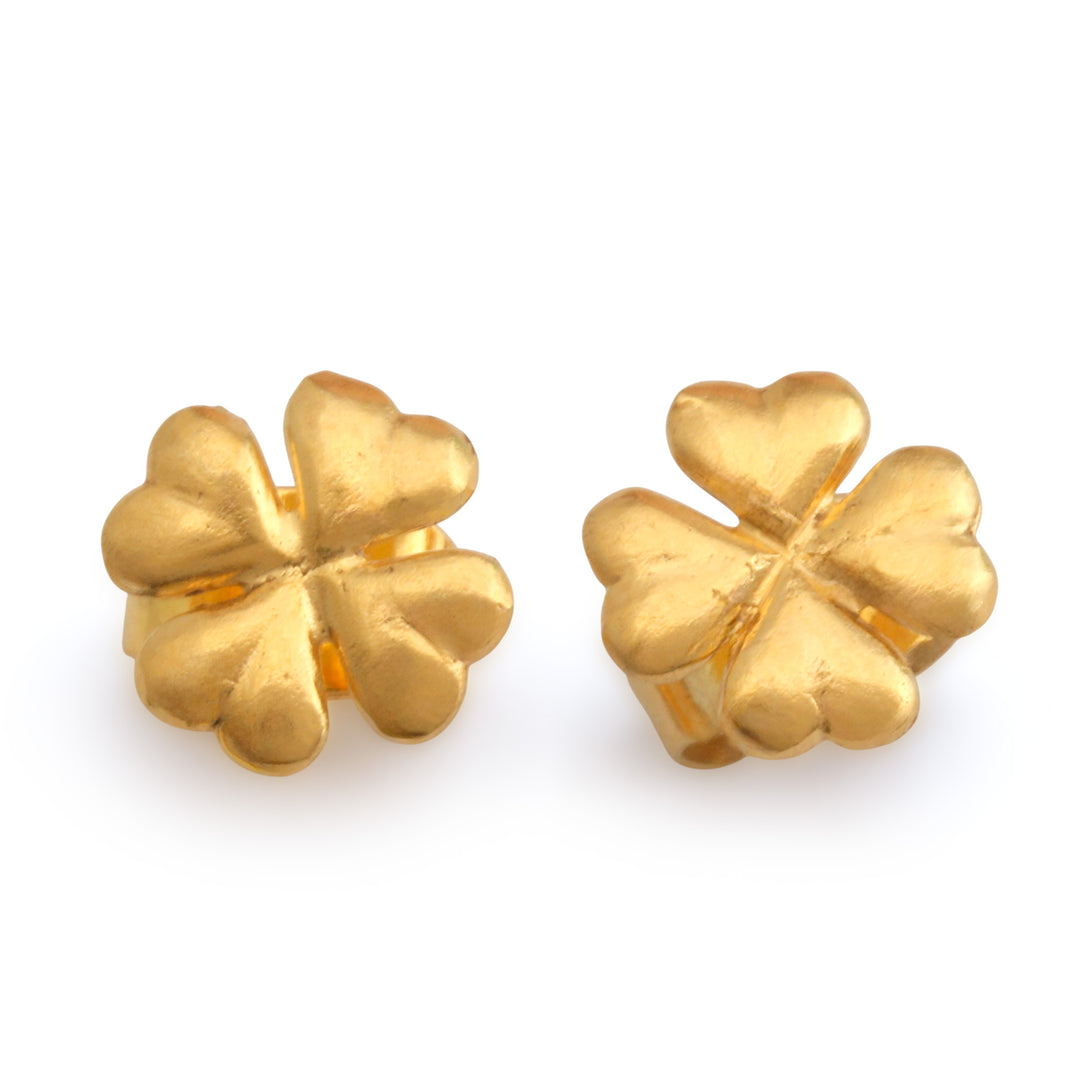 Lucky Clover-Themed 18k Gold-Plated Stud Earrings from Bali - Lucky Gleams