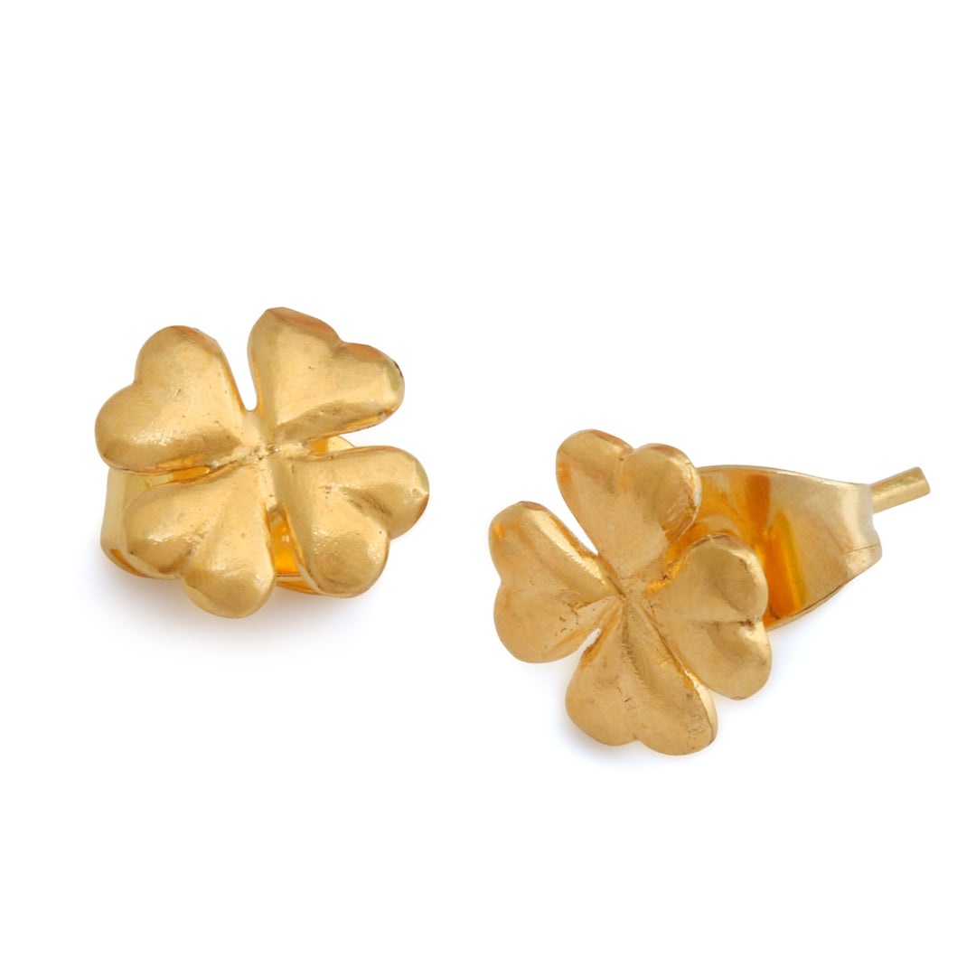 Lucky Clover-Themed 18k Gold-Plated Stud Earrings from Bali - Lucky Gleams