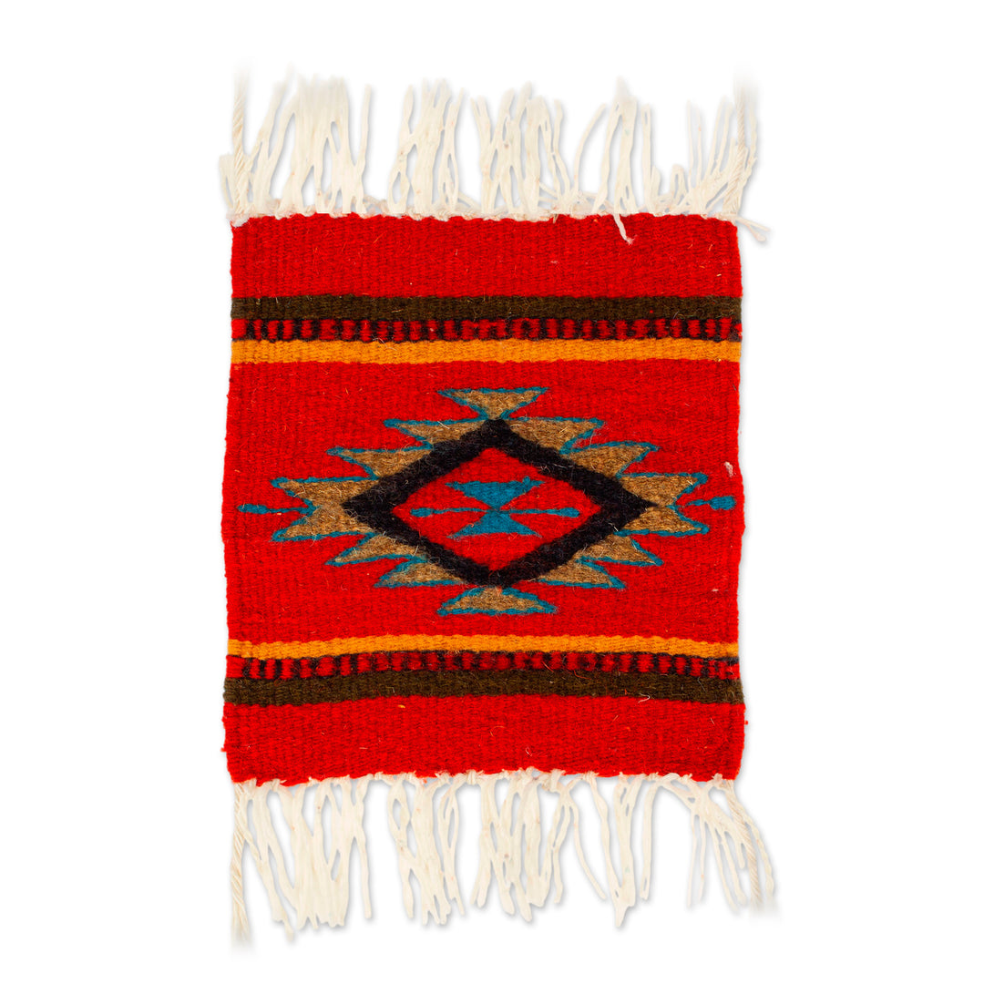 Geometric-Patterned Zapotec Wool Coaster with Natural Dyes - Aztec Touch