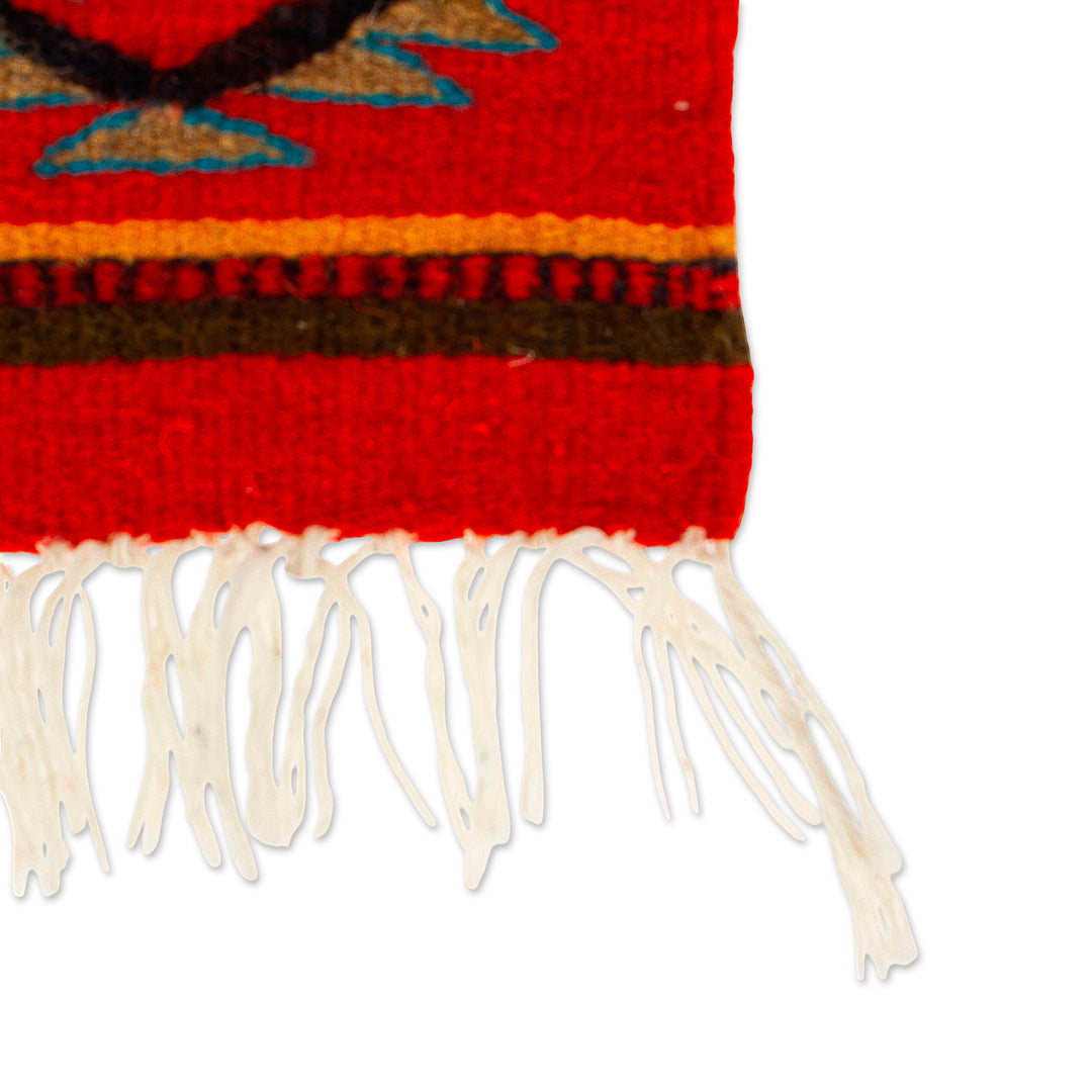 Geometric-Patterned Zapotec Wool Coaster with Natural Dyes - Aztec Touch