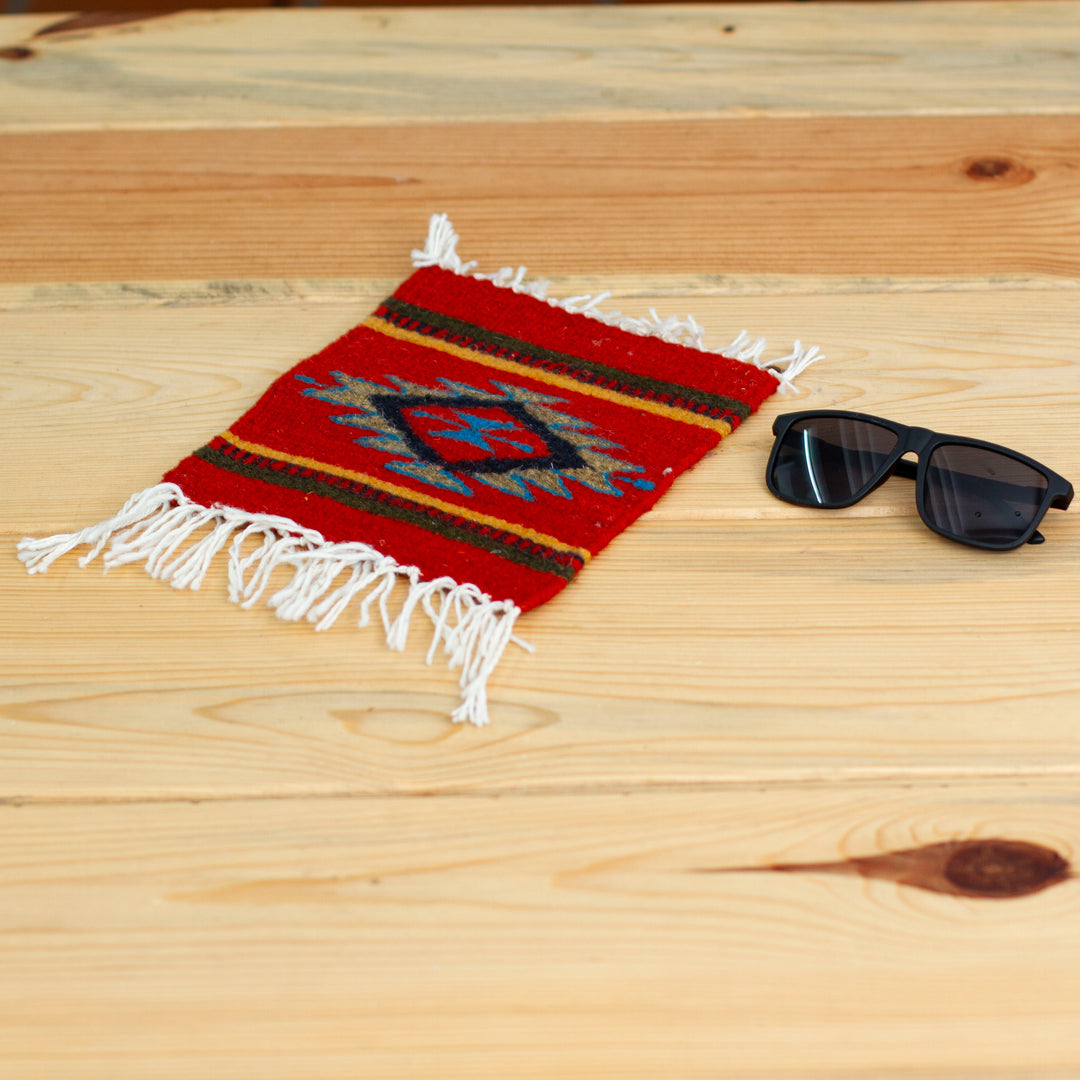 Geometric-Patterned Zapotec Wool Coaster with Natural Dyes - Aztec Touch