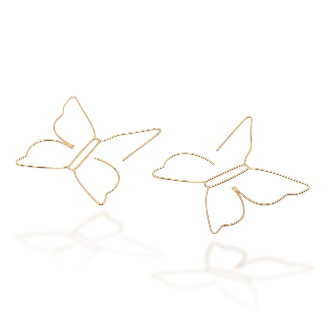 Butterfly-Themed 22k Gold-Plated Brass Half-Hoop Earrings - Grand Butterfly