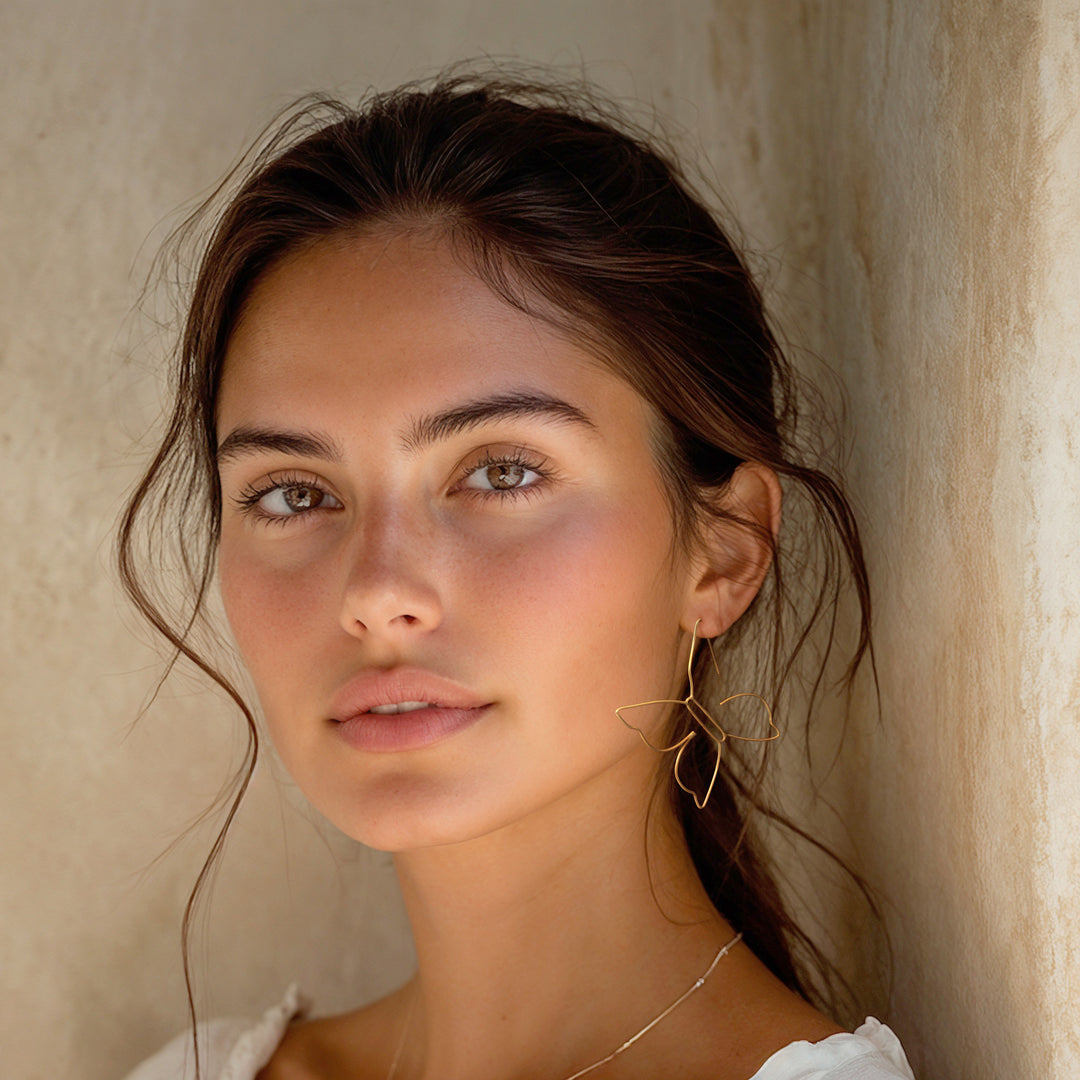 Butterfly-Themed 22k Gold-Plated Brass Half-Hoop Earrings - Grand Butterfly