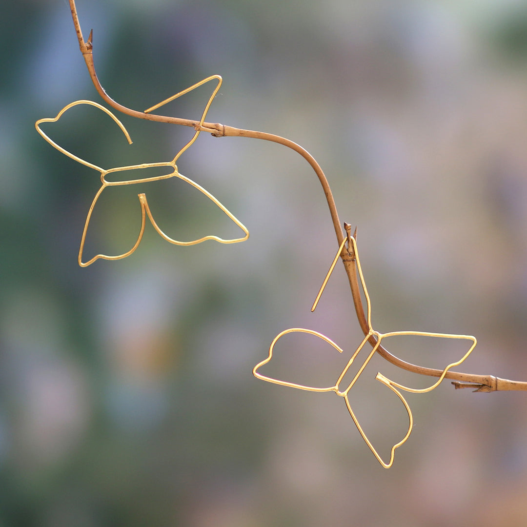 Butterfly-Themed 22k Gold-Plated Brass Half-Hoop Earrings - Grand Butterfly