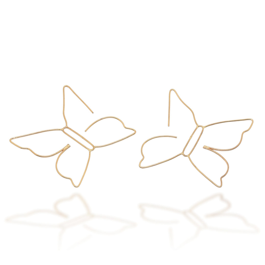 Butterfly-Themed 22k Gold-Plated Brass Half-Hoop Earrings - Grand Butterfly