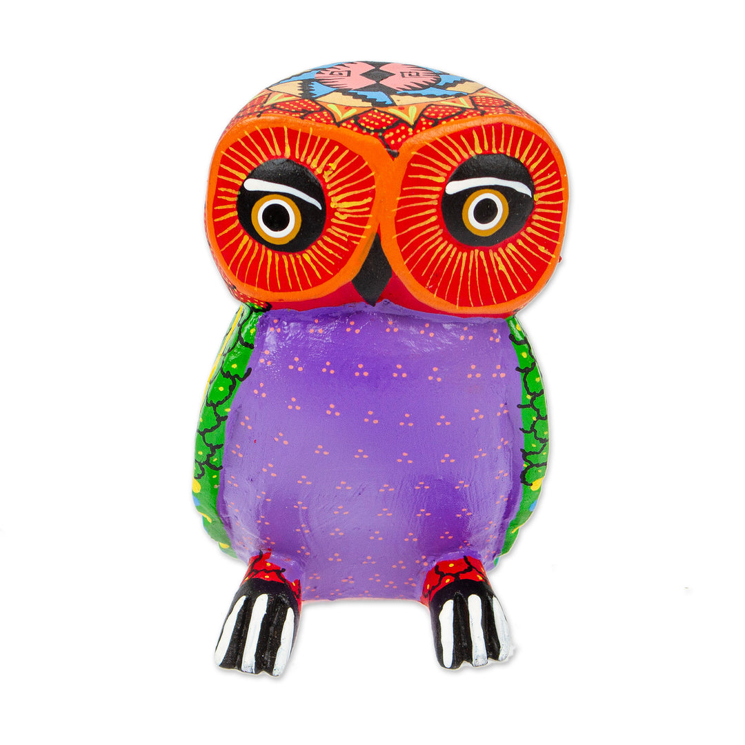 Hand-Carved Painted Wood Alebrije Owl Figurine from Mexico - Sweet Owl