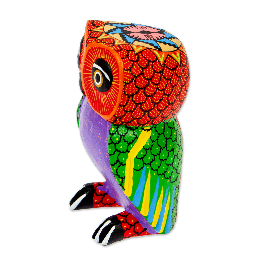 Hand-Carved Painted Wood Alebrije Owl Figurine from Mexico - Sweet Owl