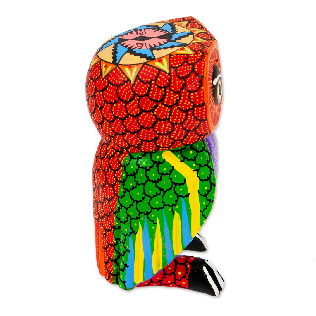 Hand-Carved Painted Wood Alebrije Owl Figurine from Mexico - Sweet Owl