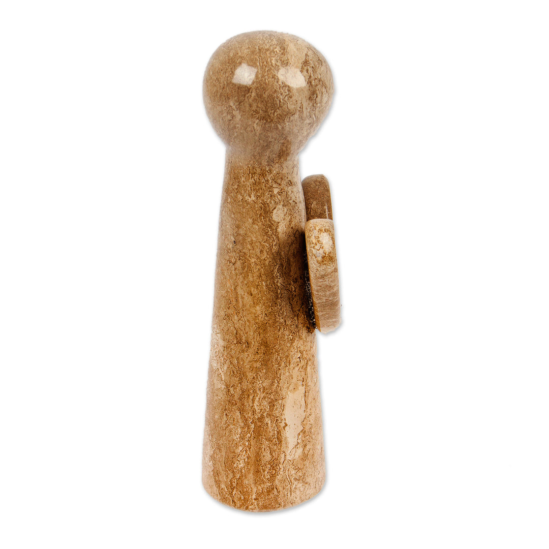 Minimalist Hand-Carved Brown Marble Figurine Made in Mexico - Angel of Earth
