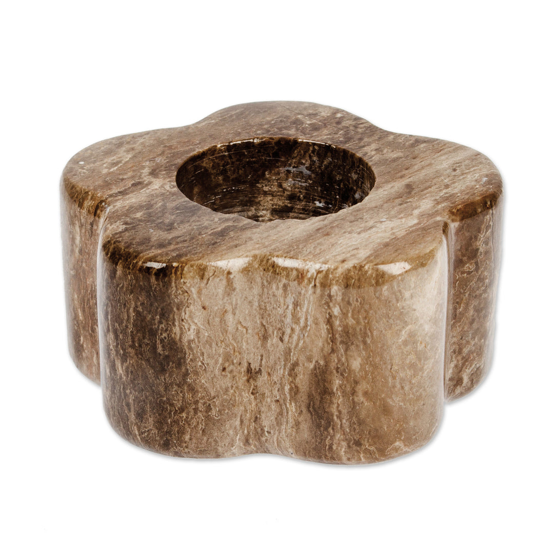 Spring-Inspired Floral Brown Marble Tealight Candleholder - Marble Spring