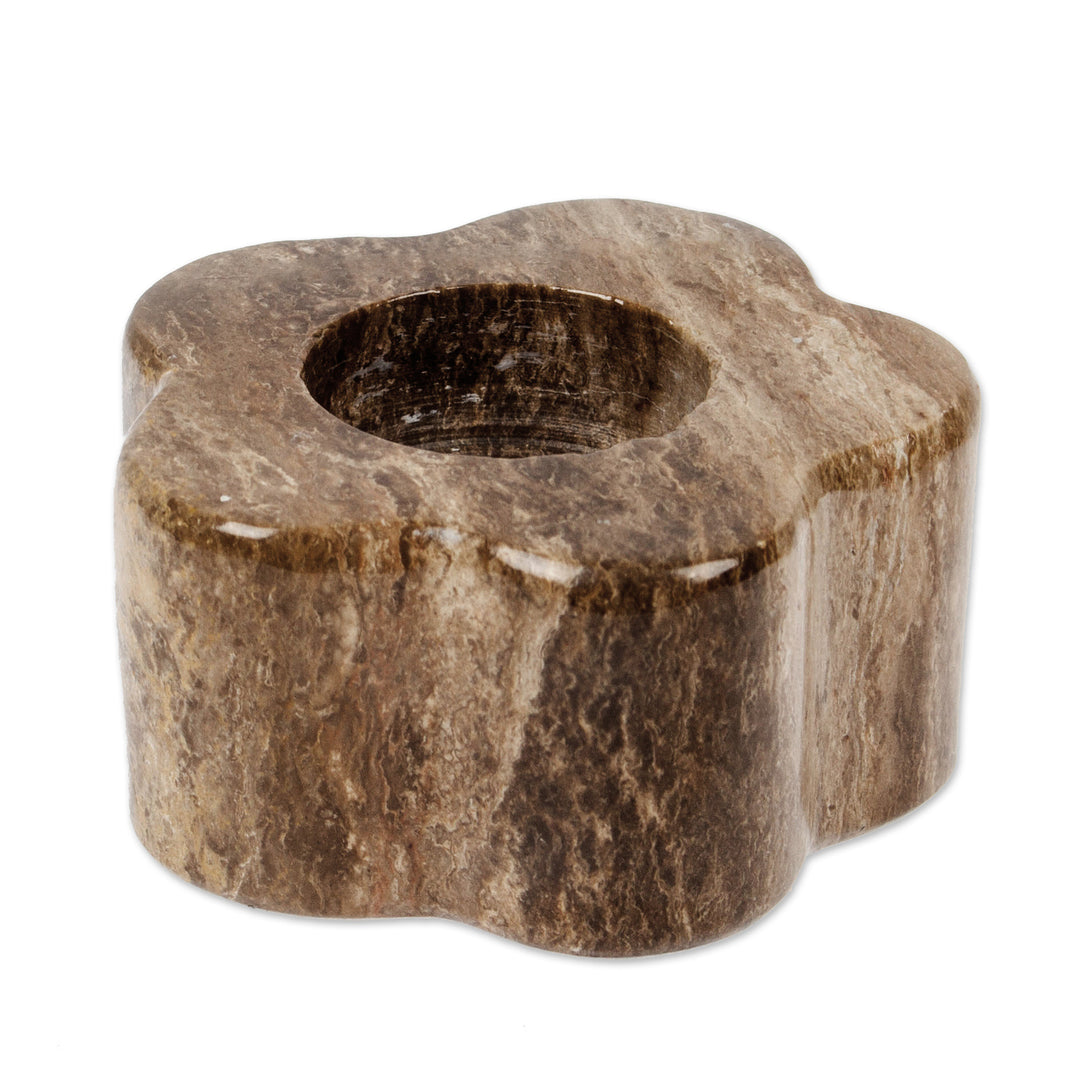 Spring-Inspired Floral Brown Marble Tealight Candleholder - Marble Spring