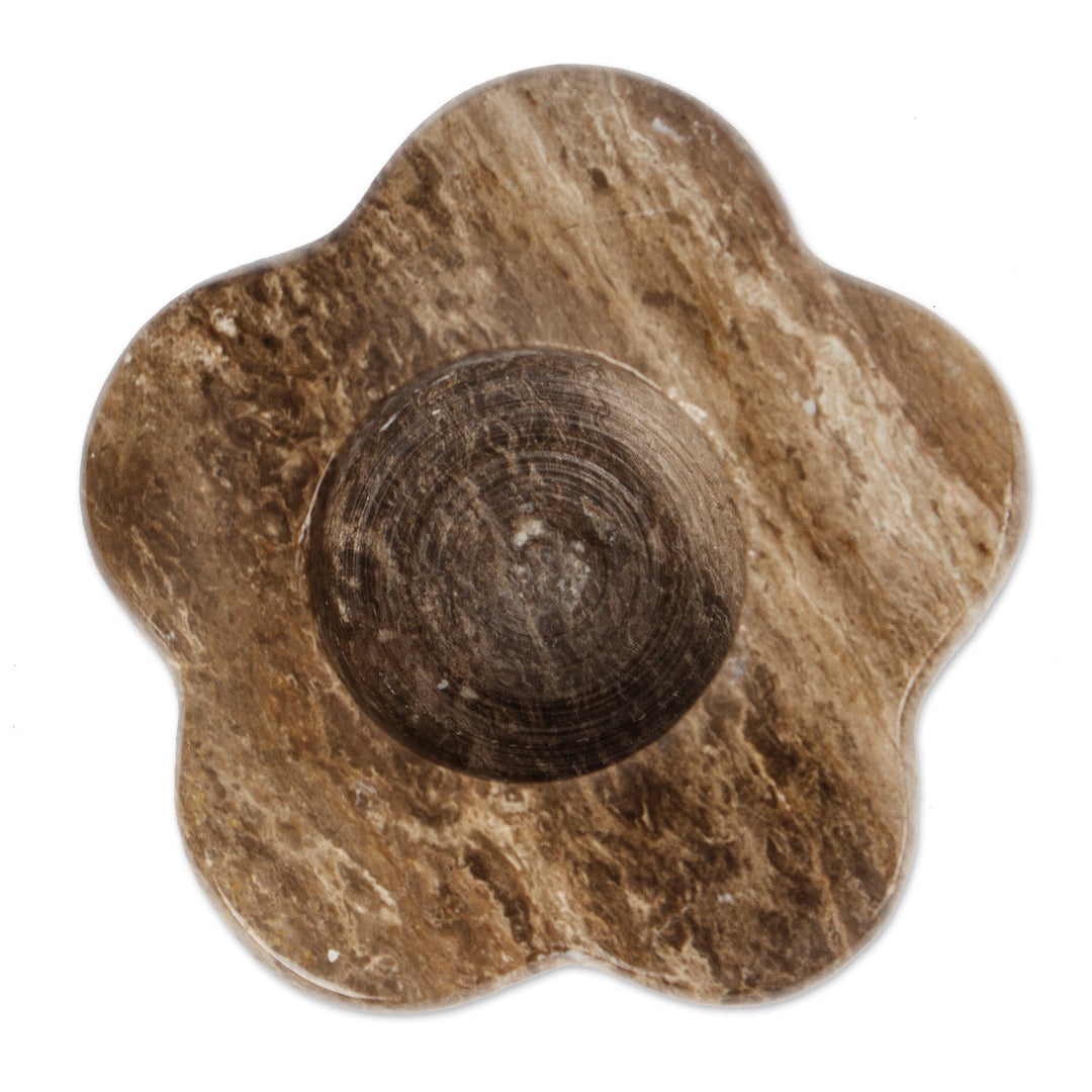 Spring-Inspired Floral Brown Marble Tealight Candleholder - Marble Spring