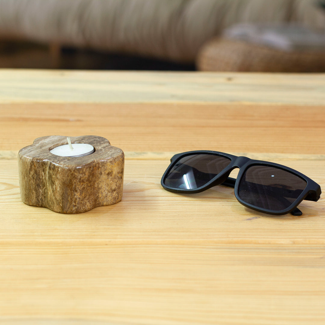 Spring-Inspired Floral Brown Marble Tealight Candleholder - Marble Spring