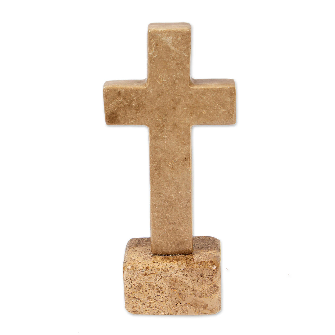 Inspirational Religious Hand-Carved Marble Cross Sculpture - Ode to Hope