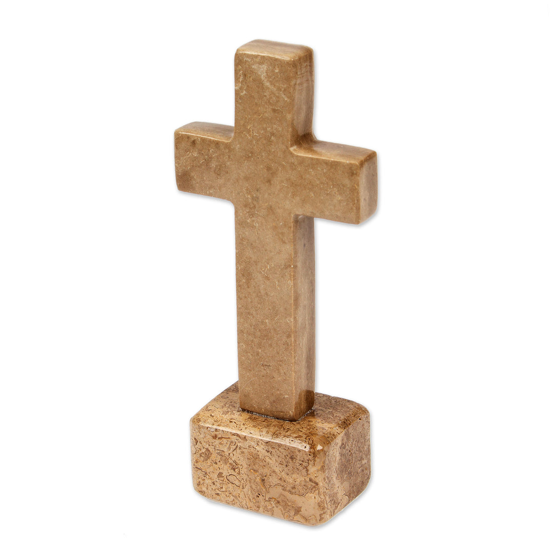 Inspirational Religious Hand-Carved Marble Cross Sculpture - Ode to Hope