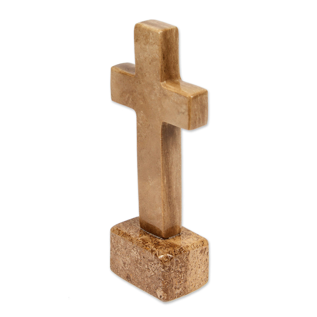 Inspirational Religious Hand-Carved Marble Cross Sculpture - Ode to Hope