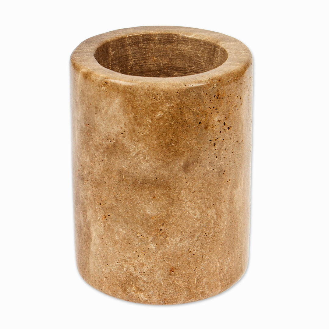 Artisan-Made Hand-Carved Natural Brown Marble Pencil Holder - Professional Marble