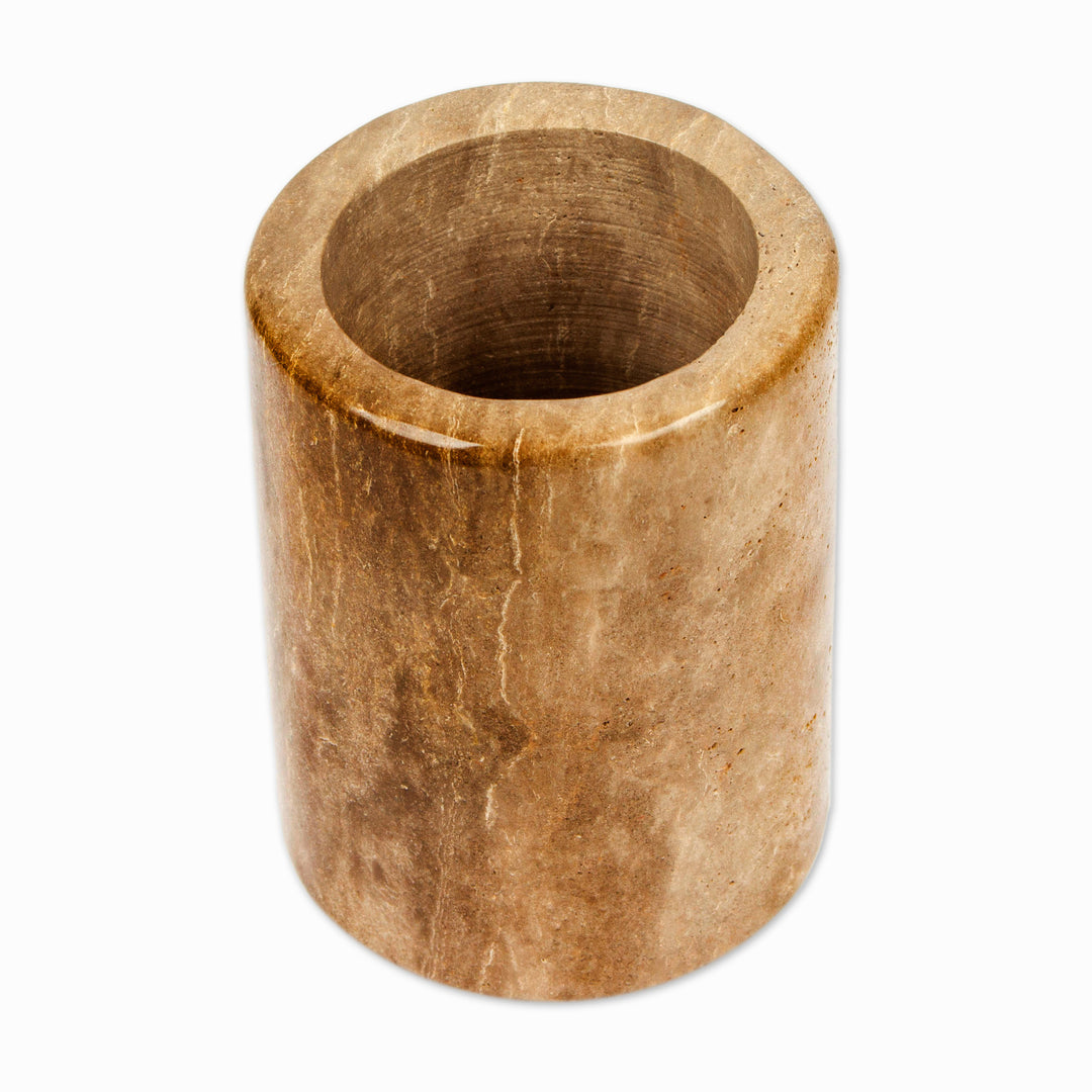 Artisan-Made Hand-Carved Natural Brown Marble Pencil Holder - Professional Marble