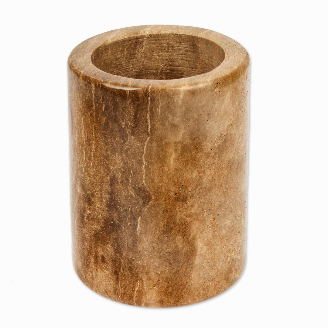 Artisan-Made Hand-Carved Natural Brown Marble Pencil Holder - Professional Marble