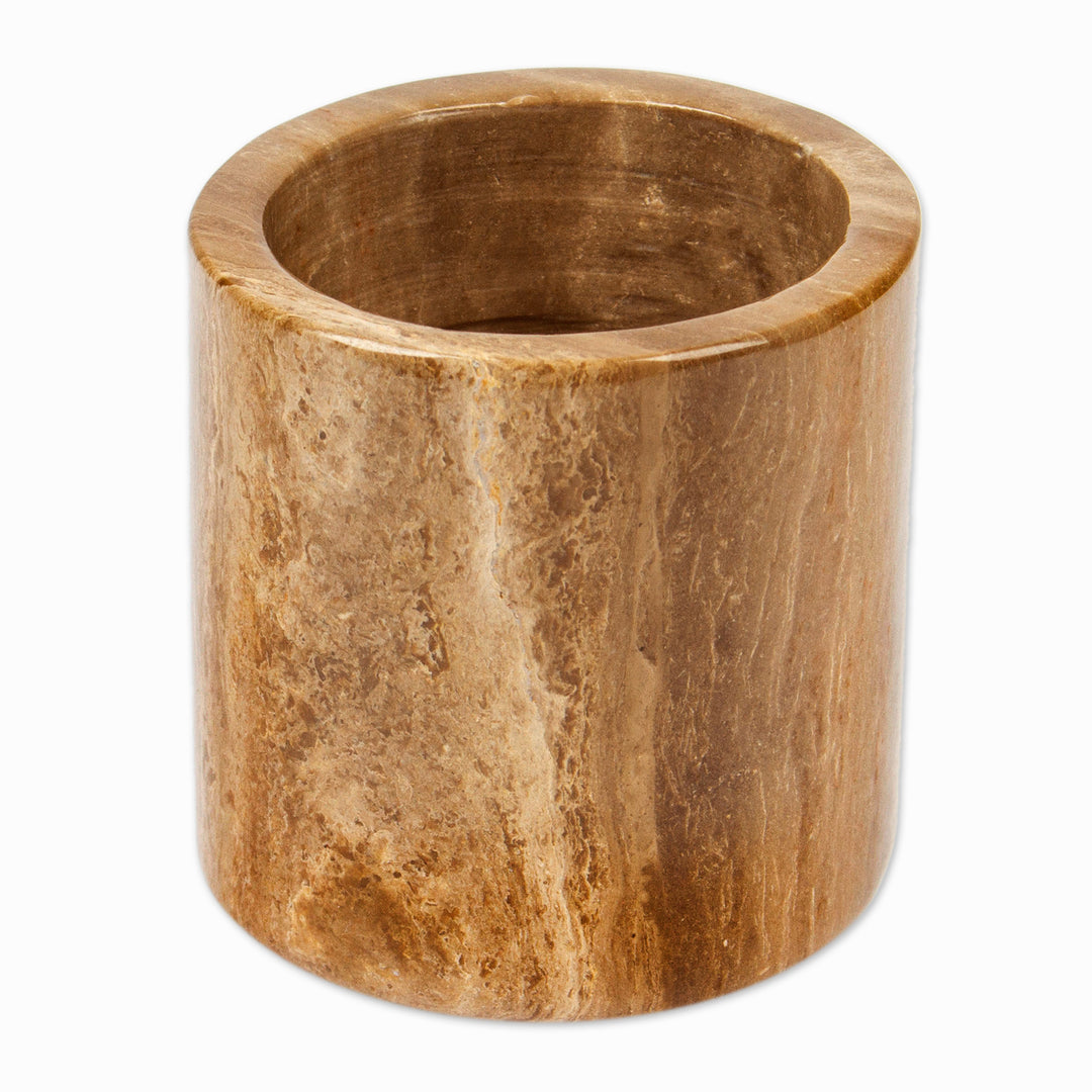 Minimalist-Inspired Hand-Carved Brown Marble Pencil Holder - Professional Earth