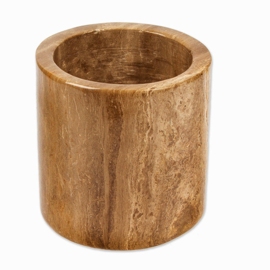 Minimalist-Inspired Hand-Carved Brown Marble Pencil Holder - Professional Earth