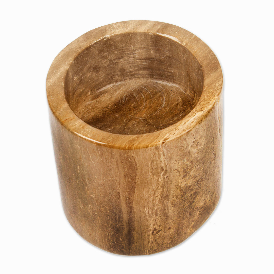 Minimalist-Inspired Hand-Carved Brown Marble Pencil Holder - Professional Earth