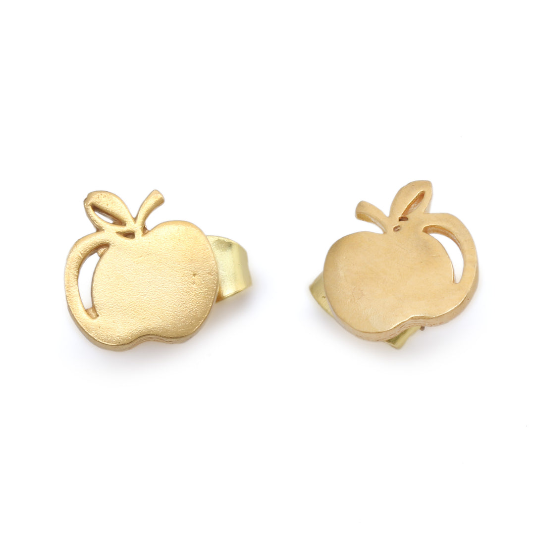 18k Gold-Plated Brass Stud Earrings with Apple Theme - Sweet Apple