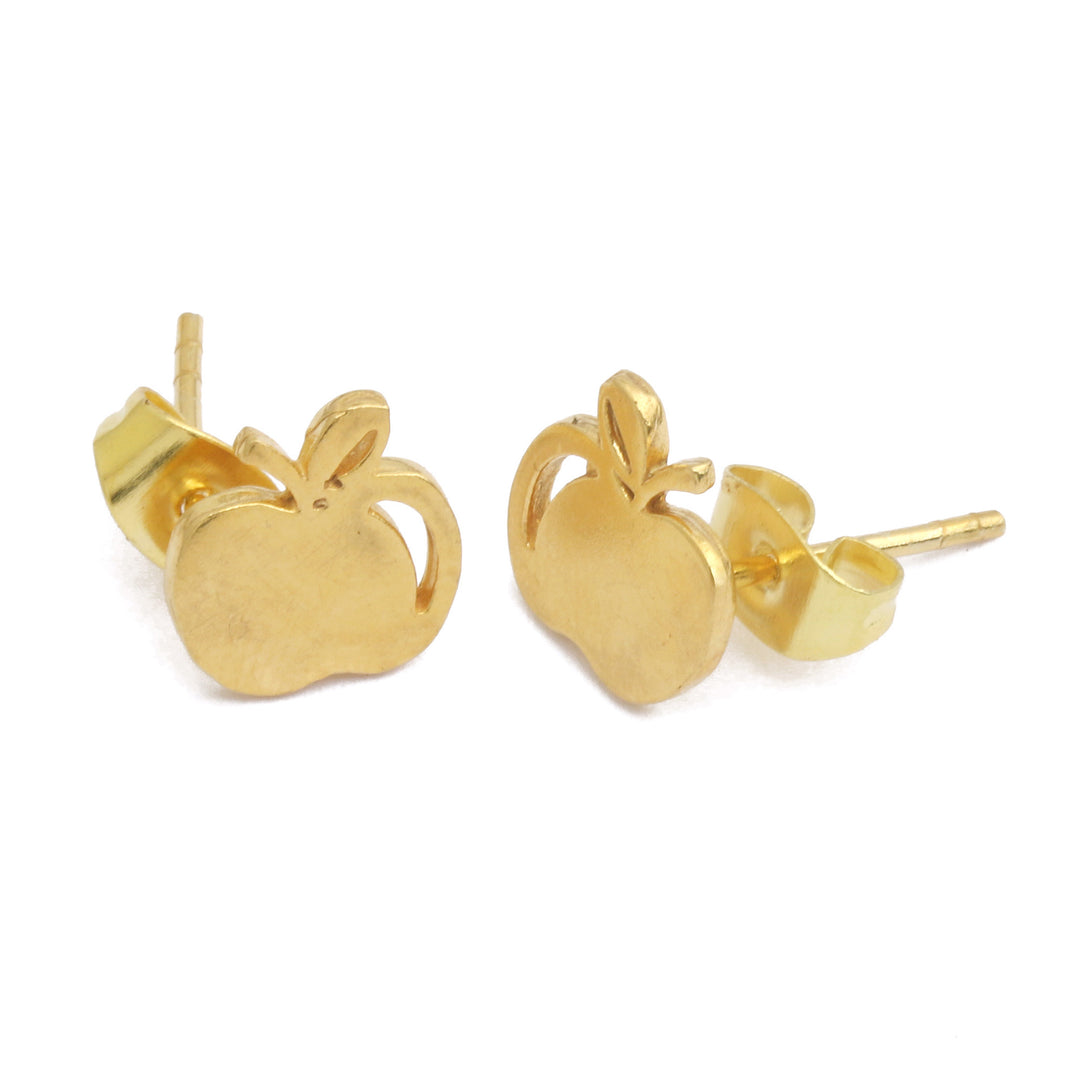 18k Gold-Plated Brass Stud Earrings with Apple Theme - Sweet Apple