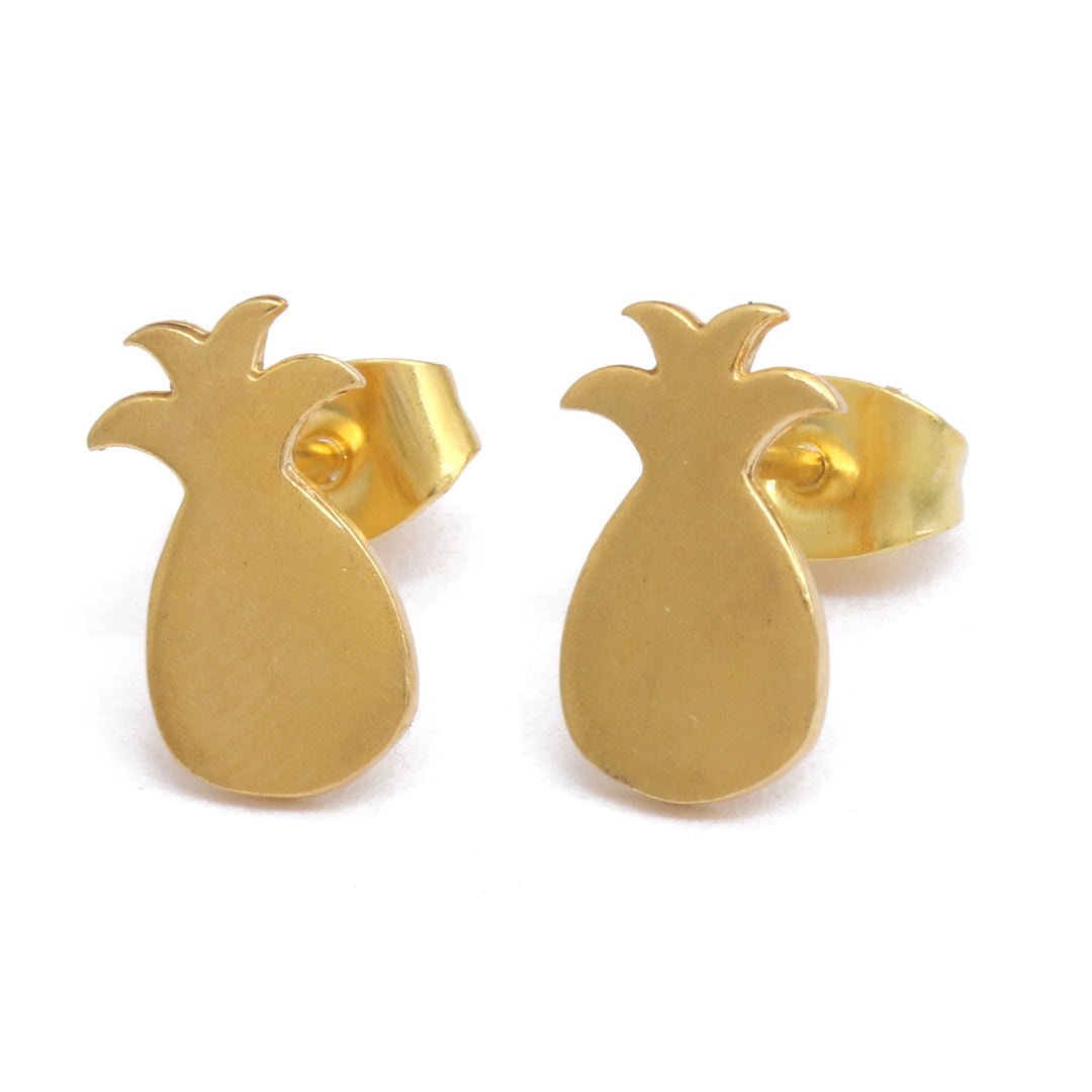 Modern Pineapple-Themed 18k Gold-Plated Brass Stud Earrings - Pineapple Perfection