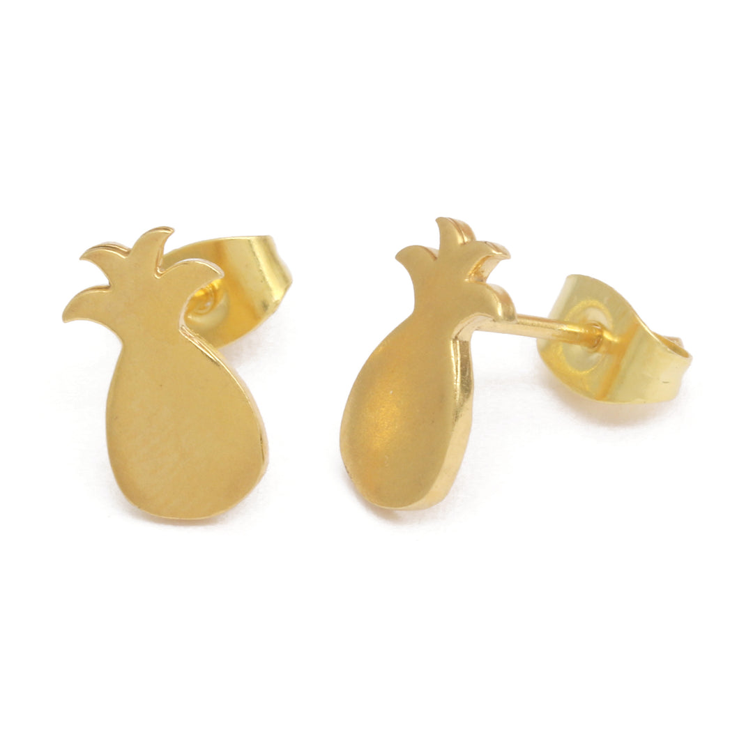 Modern Pineapple-Themed 18k Gold-Plated Brass Stud Earrings - Pineapple Perfection