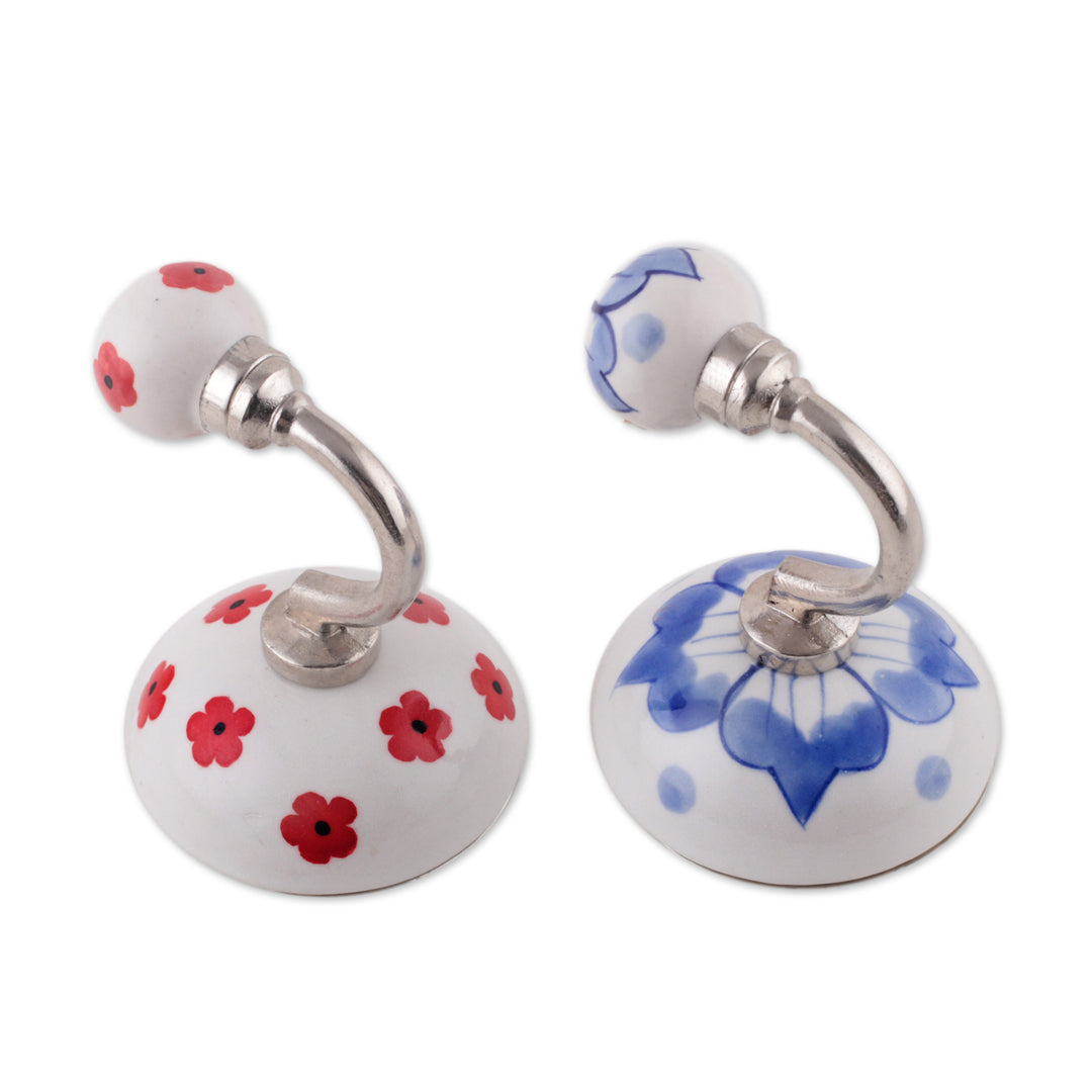 Spring-Inspired Blue and Red Bloom 2-Piece Ceramic Hook Set - Blooming Hook