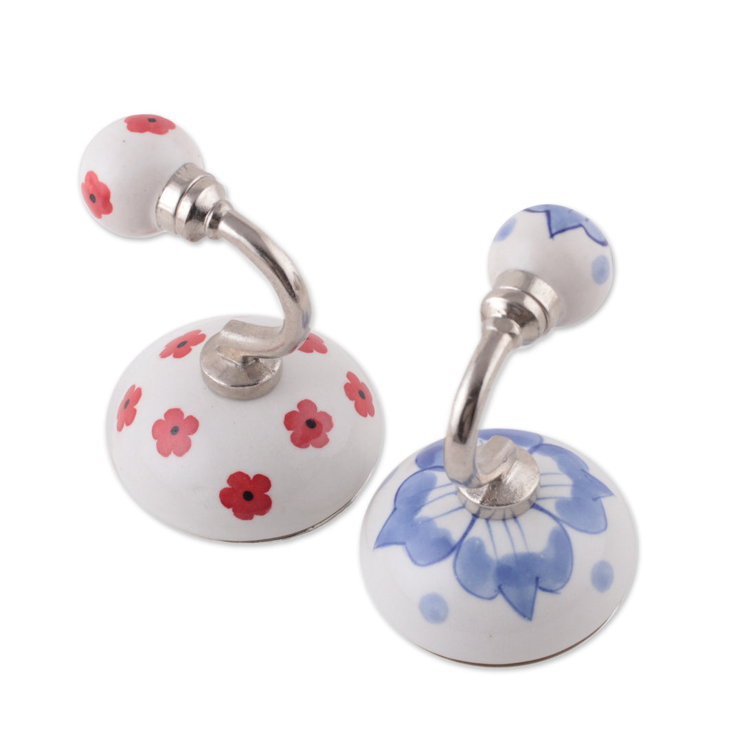Spring-Inspired Blue and Red Bloom 2-Piece Ceramic Hook Set - Blooming Hook