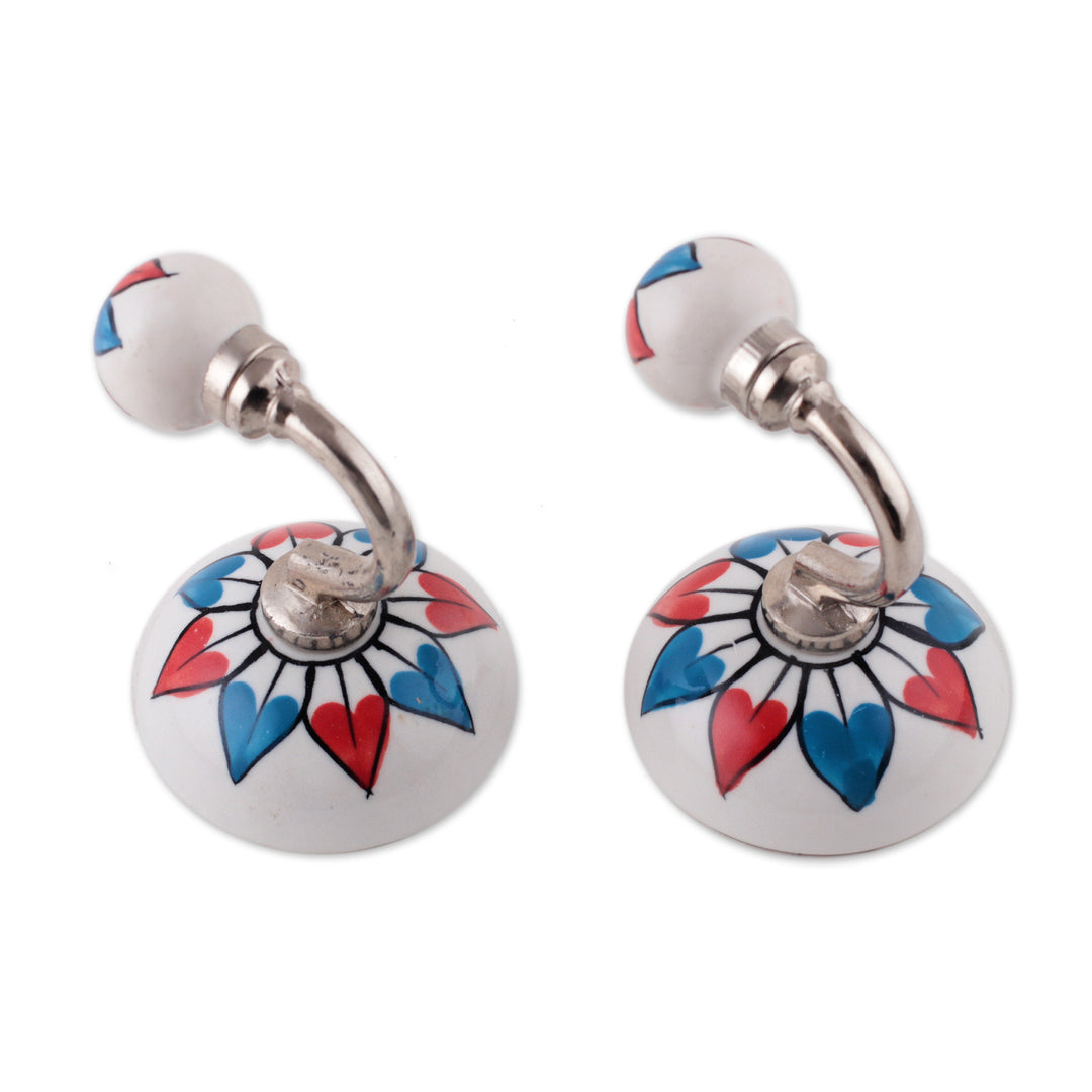 Hand-Painted Floral Blue and Red Ceramic and Iron Hook Pair - Jolly Petals