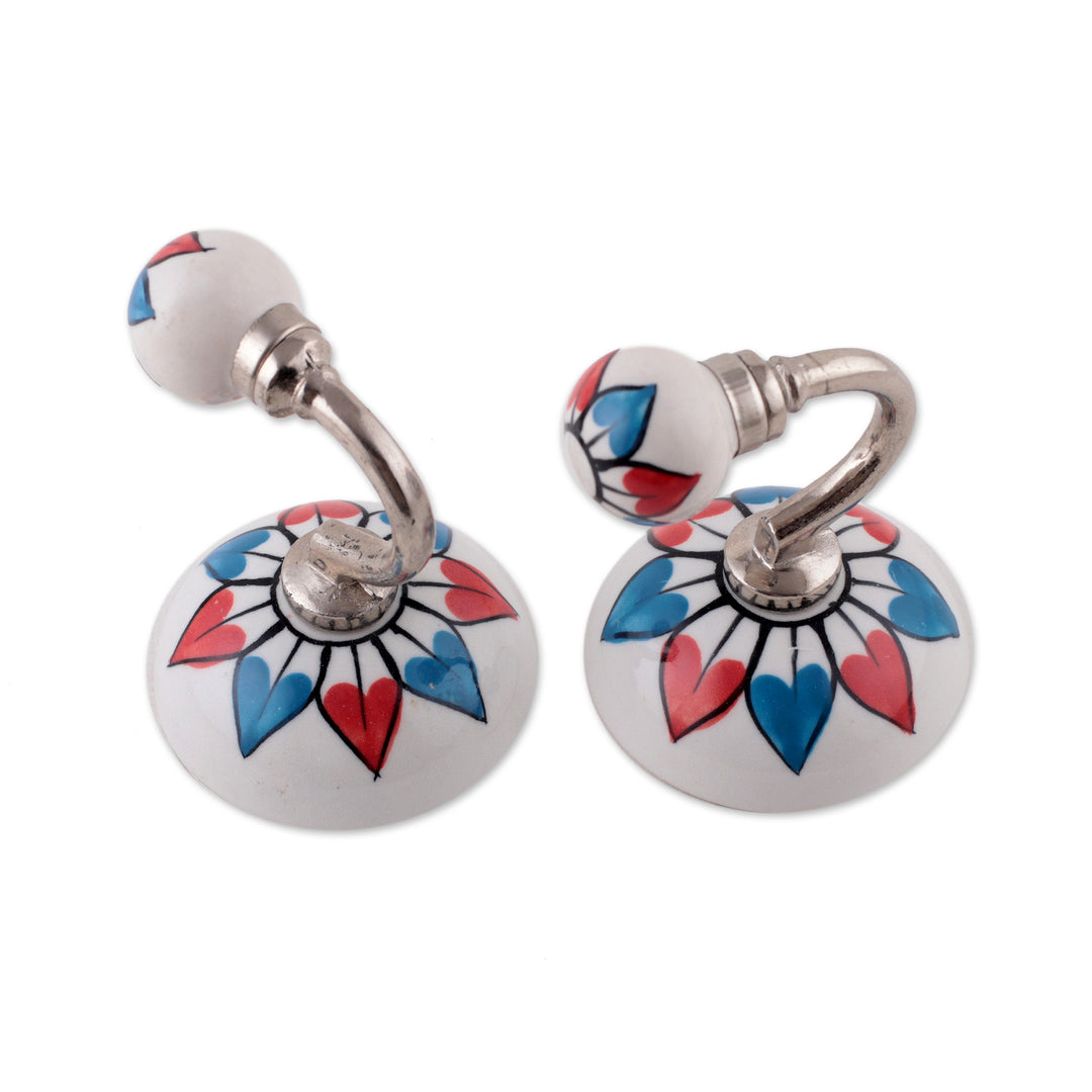 Hand-Painted Floral Blue and Red Ceramic and Iron Hook Pair - Jolly Petals